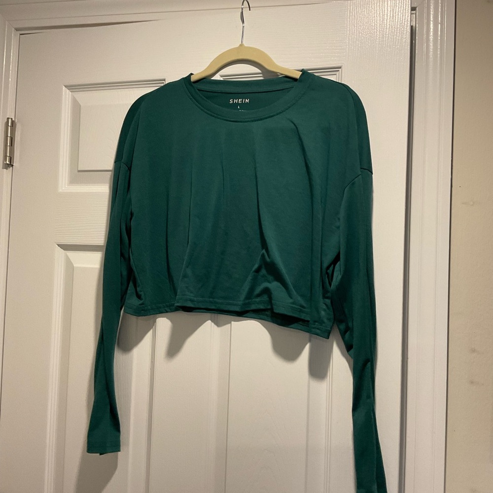 SHEIN Teal Long Sleeve Crop Sweatshirt